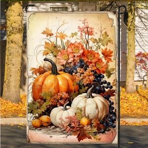 Garden Flag, Autumn Harvest Pumpkin Leaves Flag, NEW